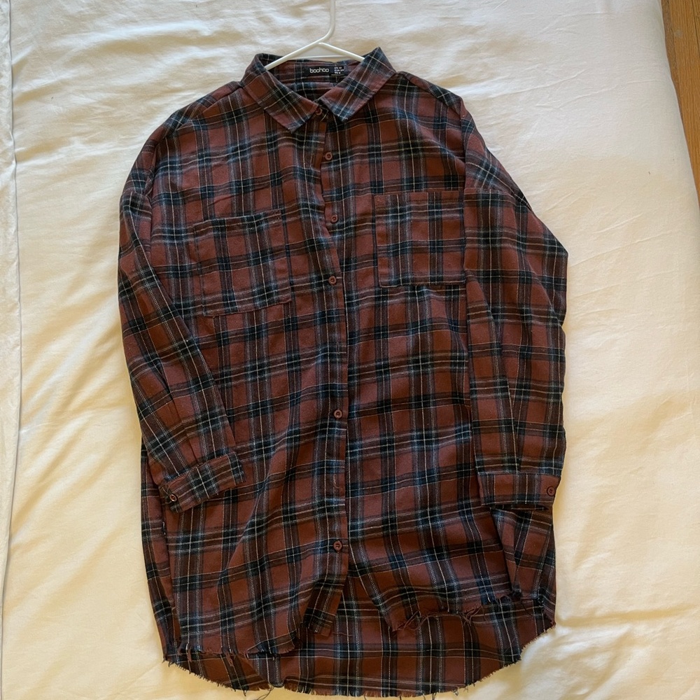 Boohoo Overeized Frayed Flannel Shirt